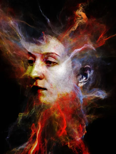 Surreal Dust Portrait Series Abstract Design Made Fractal Smoke Female — Stock Photo, Image