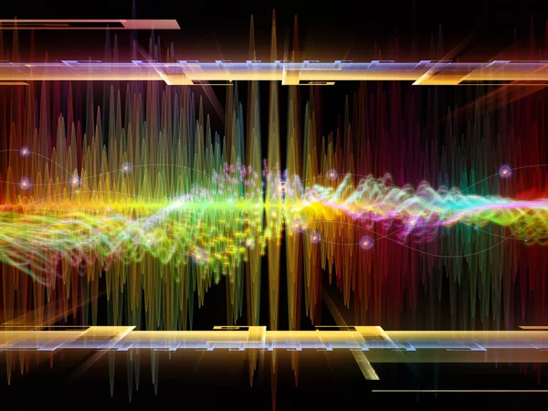 Wave Function series. Background design of colored sine vibrations, light and fractal elements on the subject of sound equalizer, music spectrum and  quantum probability