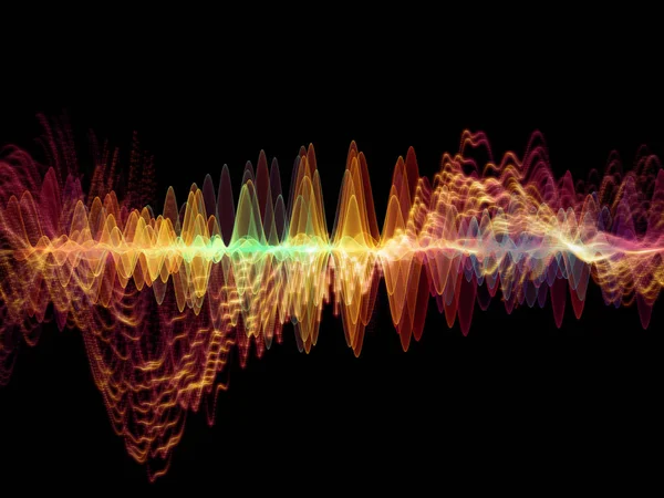 波函数系列 由彩色正弦振动 光和分形元素构成的艺术抽象 包括声音均衡器 音乐谱和量子概率 — 图库照片