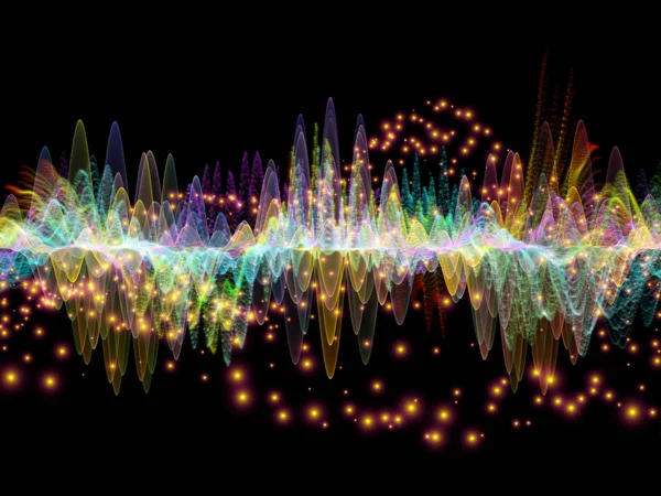 Wave Function series. Background design of colored sine vibrations, light and fractal elements on the subject of sound equalizer, music spectrum and  quantum probability