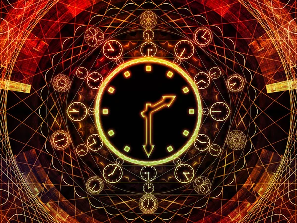 時系列の円 教育および予測の対象にメタファーとして時計のシンボルとフラクタル素子ので構成されるデザイン — ストック写真