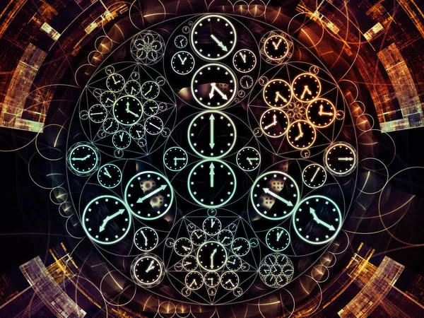 Kreise Von Zeitreihen Hintergrund Von Uhrensymbolen Und Fraktalen Elementen Zum — Stockfoto