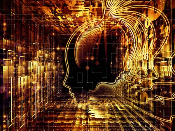 Man and Numbers series. Creative arrangement of symbolic human profile and digits as a concept metaphor on subject of science, information technology and education