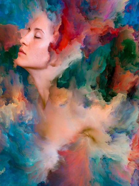 Her World Series Background Composition Female Portrait Fused Vibrant Paint — Stock Photo, Image
