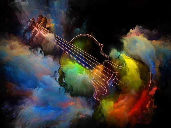 Music Dream series. Arrangement of violin and abstract colorful paint on the subject of musical instruments, melody, sound, performance arts and creativity