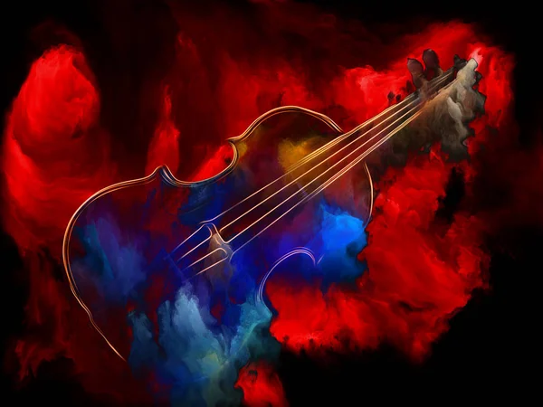 音楽夢シリーズ メロディ サウンド パフォーマンス アートと創造性のプロジェクトのヴァイオリンと抽象的なカラフルな塗料の組成 — ストック写真