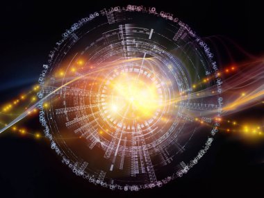 Numaralar Teknolojisi serisi. Teknoloji, bilim ve bilgisayar bilgisi dünyası için rakamların, ızgaraların ve ışıkların grafiksel bileşimi