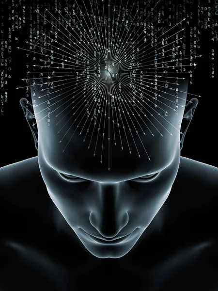 Série Mind Waves Composition Illustration Tête Humaine Des Symboles Technologiques — Photo