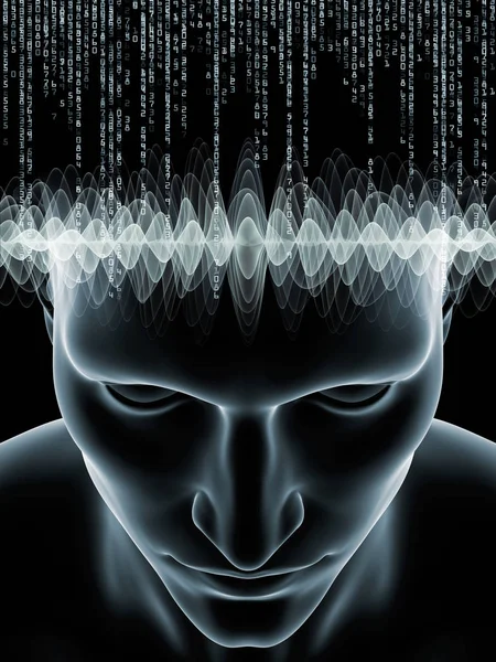 Serie Mind Waves Arreglo Ilustración Cabeza Humana Los Símbolos Tecnología — Foto de Stock