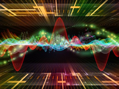 Dalga fonksiyonu serisi. Arka plan yapılmış renkli sinüs titreşimleri, ışık ve ses ekolayzer, projelerde birlikte kullanılması fraktal öğeleri için müzik spektrum ve kuantum olasılık