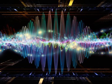 Dalga fonksiyonu serisi. Arka plan yapılmış renkli sinüs titreşimleri, ışık ve ses ekolayzer, projelerde birlikte kullanılması fraktal öğeleri için müzik spektrum ve kuantum olasılık