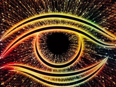 Bilgi serisi gözü. Bilim, eğitim ve modern teknoloji konusunda göz simgesini ve ok patlama