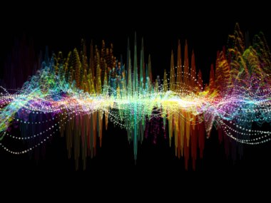 Dalga fonksiyonu serisi. Soyut renkli sinüs titreşimler, ışık ve ses ekolayzer, müzik konusunda fraktal öğeleri yapılmış tasarım spektrum ve kuantum olasılık
