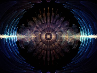 Dalga fonksiyonu serisi. Renkli sinüs titreşimler arka plan kompozisyon, ışık ve fraktal öğeleri ses ekolayzer, konu üzerinde müzik spektrum ve kuantum olasılık