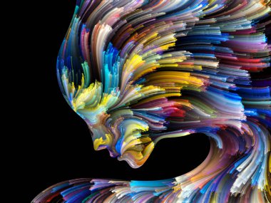 Yüz renk serisi. İnsan profili ve boya bir kavramı mecaz yaratıcılık, tasarım, iç dünya, insan doğası ve sanatsal ruhu konuda hareketli renkli çizgiler yaratıcı düzenleme