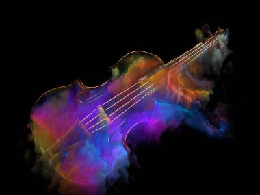 Müzik rüya serisi. Keman ve soyut renkli boya projeler üzerinde müzik aletleri, melodi, ses, performans sanat ve yaratıcılık için bileşimi