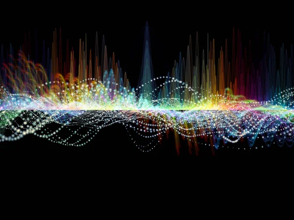 Wave Function series. Backdrop design of colored sine vibrations, light and fractal elements for works on sound equalizer, music spectrum and  quantum probability