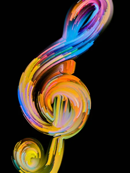 彩绘音乐符号系列 在表演艺术 声音和旋律主题上的高音谱号和五彩条纹的轮廓 — 图库照片