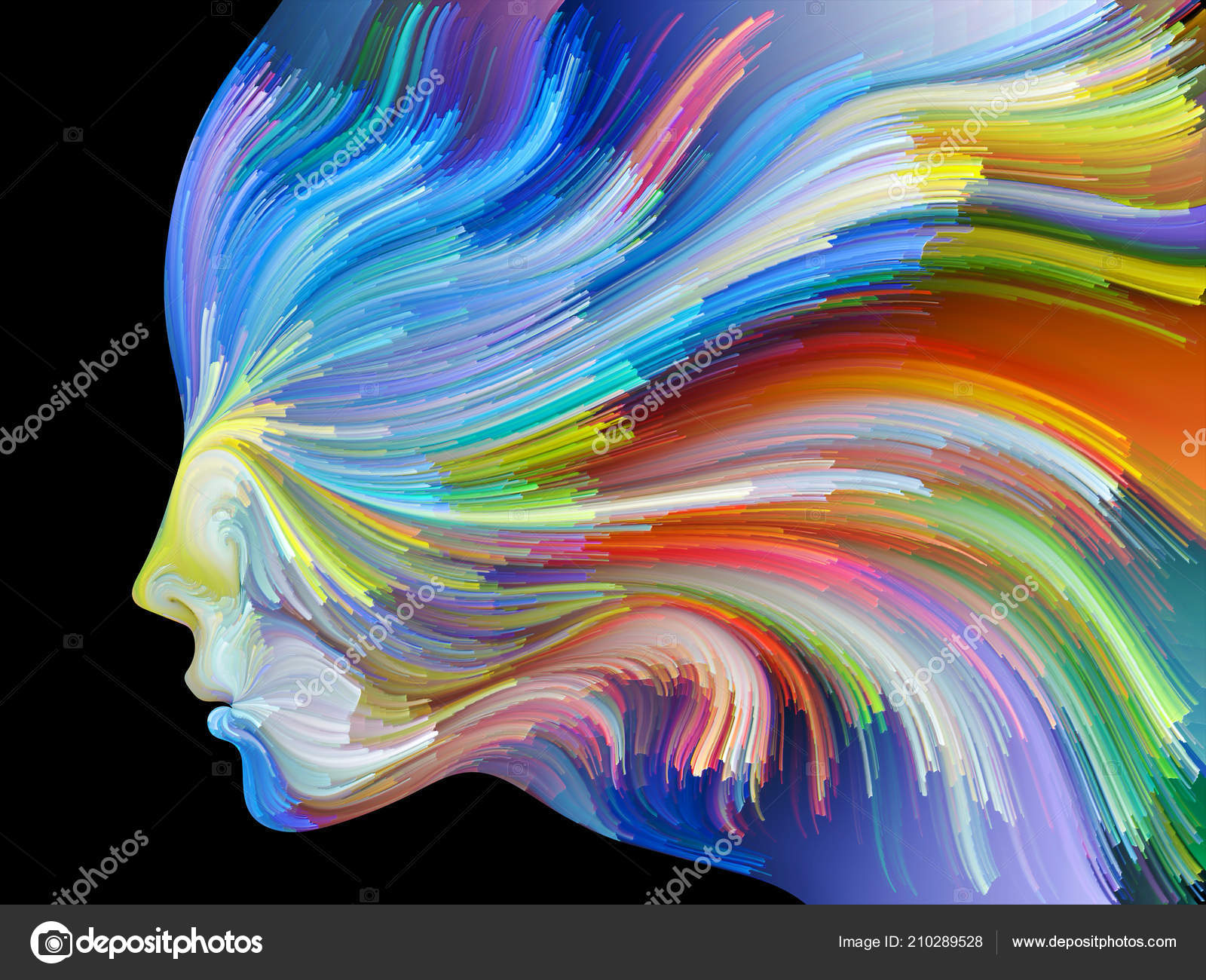 Face Color Series Composition Human Profile Colorful Lines Moving Face Color Series Composition Human Profile Colorful Lines Moving Paint Stock Photo