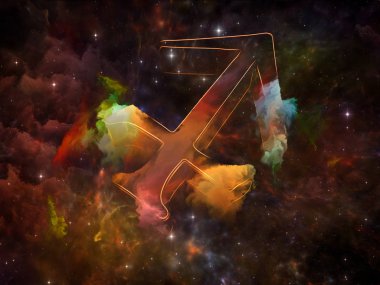 Yay Bulutsusu. Füzyon Astroloji ve kader konusu üzerinde Zodiac sembolü ve Fraktal boya.