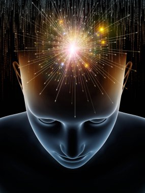 Dalgalar serisi için sorun. İnsan kafası ve bilinç, beyin, akıl ve yapay zeka teknolojisi simgeler 3d çizimi grafik bileşimi