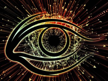 Bilgi serisi gözü. Sanatsal soyutlama oluşan göz simgesini ve bilim, eğitim ve modern teknoloji konusunda patlama ok