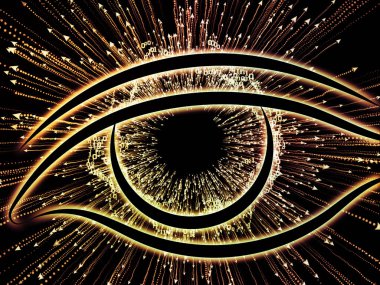 Bilgi serisi gözü. Sanatsal soyutlama oluşan göz simgesini ve bilim, eğitim ve modern teknoloji konusunda patlama ok