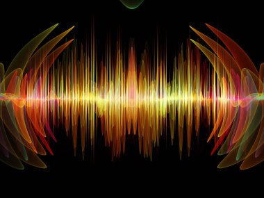 Dalga Fonksiyonu serisi. Ses eşitleyici, müzik spektrumu ve kuantum olasılığıyla ilgili projeler için arkaplan görevi görecek renkli sinüs titreşimleri, ışık ve fraktal elementlerden oluşan tasarım