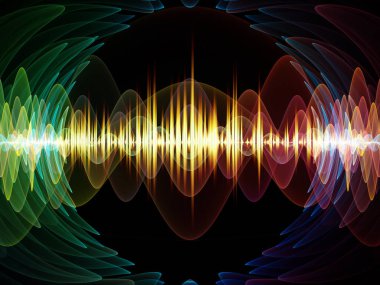 Wave Function series. Backdrop design of colored sine vibrations, light and fractal elements for illustrations on sound equalizer, music spectrum and  quantum probability clipart