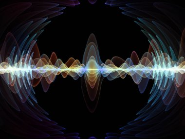 Dalga fonksiyonu serisi. Renkli sinüs titreşimler arka plan kompozisyon, ışık ve fraktal öğeleri ses ekolayzer, konu üzerinde müzik spektrum ve kuantum olasılık
