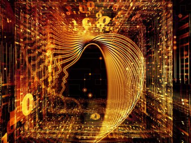 Adam ve numaraları serisi. Konuda bilim, bilgi teknolojileri ve eğitim kavramı mecaz olarak sembolik insan profili ve basamak yaratıcı düzenleme