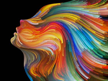 Renk serisinin yüzü. İnsan profilinin düzenlenmesi ve yaratıcılık, tasarım, iç dünya, insan doğası ve sanatsal ruh konularında renkli çizgiler