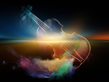 Müzik rüya serisi. Müzik aletleri, melodi, ses, performans sanat ve yaratıcılık bu konuda keman ve soyut renkli boya düzenlenmesi
