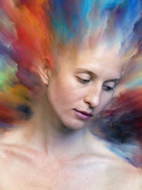 Dünya serisi. Duygular, duygular, iç dünya, yaratıcılık ve hayal gücü konularında kadın portresiyle birleştirilmiş soyut tasarım.