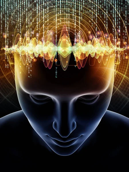 波シリーズを心します 人間の頭と技術のシンボルの イラストの背景デザインは 人工知能 知性脳意識 — ストック写真