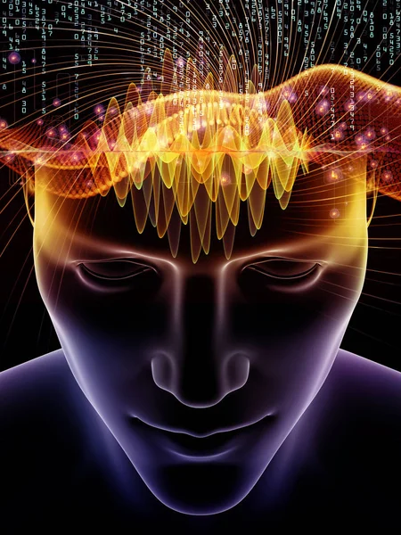 Umysł Serii Fale Tapeta Ilustracja Głowy Człowieka Technologii Symbole Aby — Zdjęcie stockowe