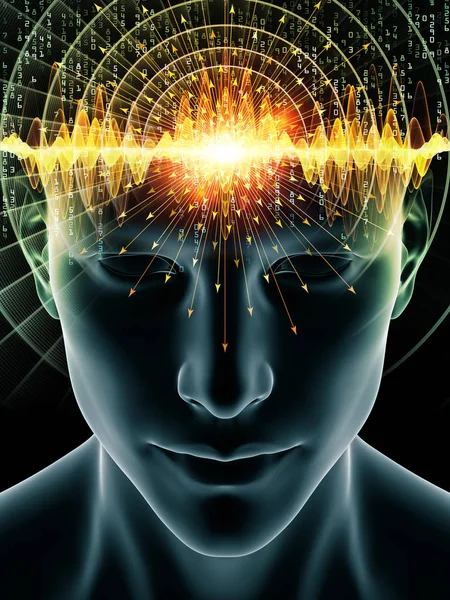 Seria Fal Mózgowych Streszczenie Rozmieszczenia Ilustracji Ludzkiej Głowy Symboli Technologicznych — Zdjęcie stockowe