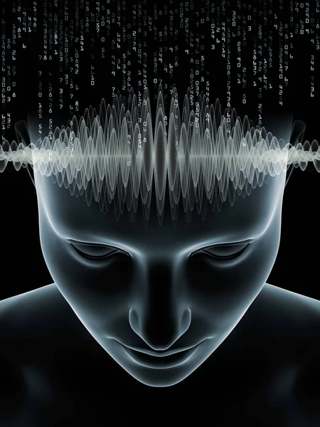 Mind Waves Series Interplay Illustration Human Head Technology Symbols Subject — Stock Photo, Image