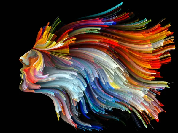 Rosto Série Cores Composição Perfil Humano Linhas Coloridas Pintura Movimento — Fotografia de Stock