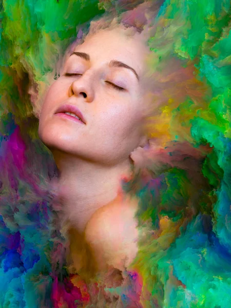 Serie Mundial Composición Retrato Femenino Fusionado Con Pintura Vibrante Sobre — Foto de Stock