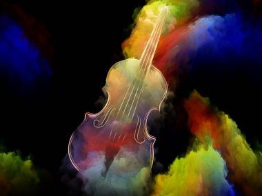 Müzik rüya serisi. Renkli boya müzik aletleri, melodi, ses, performans sanat ve yaratıcılık projelerde için uygun bir zemin olarak keman ve soyut kompozisyon