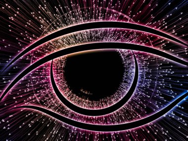 Bilgi serisi gözü. Bilim, eğitim ve modern teknoloji konusunda göz simgesini ve ok patlama