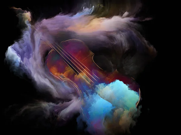 Music Dream series. Arrangement of violin and abstract colorful paint on the subject of musical instruments, melody, sound, performance arts and creativity