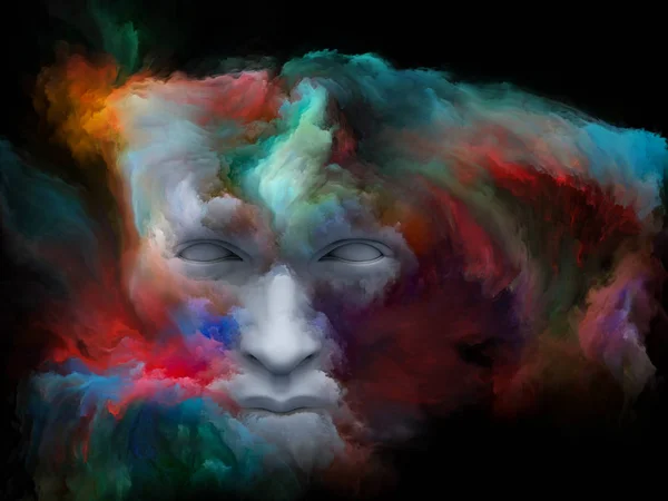 Mind Fog series. Arrangement of human face morphed with fractal paint on the subject of inner world, dreams, emotions, creativity, imagination and human mind