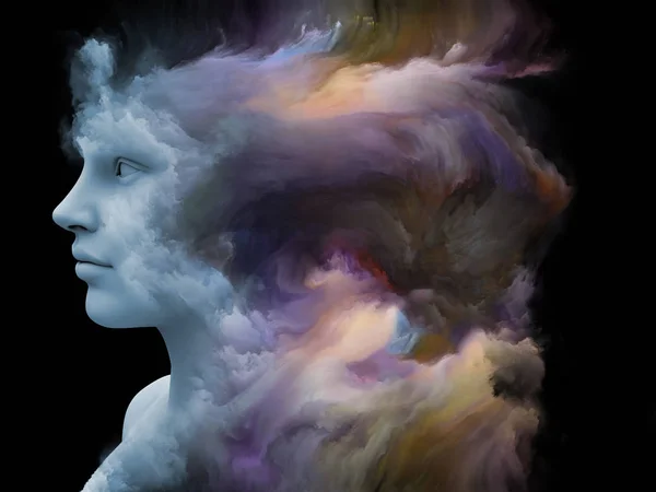 Serie Mind Fog Composición Cara Humana Transformada Con Pintura Fractal — Foto de Stock