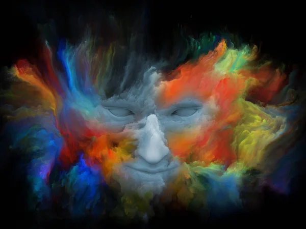 Mind Fog series. Abstract design made of human face morphed with fractal paint on the subject of inner world, dreams, emotions, creativity, imagination and human mind