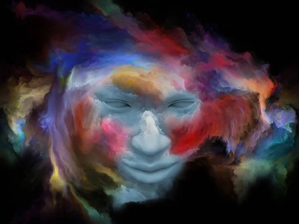 Mind Fog series. Backdrop of human face morphed with fractal paint on the subject of inner world, dreams, emotions, creativity, imagination and human mind