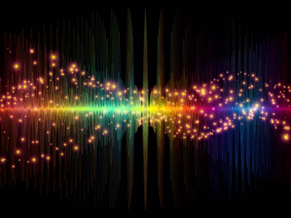 Wave Function series. Design composed of colored sine vibrations, light and fractal elements as a metaphor on the subject of sound equalizer, music spectrum and  quantum probability