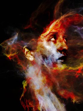 Gerçeküstü toz portre serisi. Fraktal duman ve kadın portre maneviyat, hayal gücü ve sanat konusunda yapılmış soyut tasarım