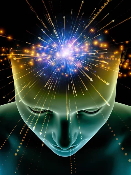 Zihin dizi elemanları. insan kafası ve sembolleri bilim, eğitim ve zihin gücü konusunda teknolojinin 3D çizimi